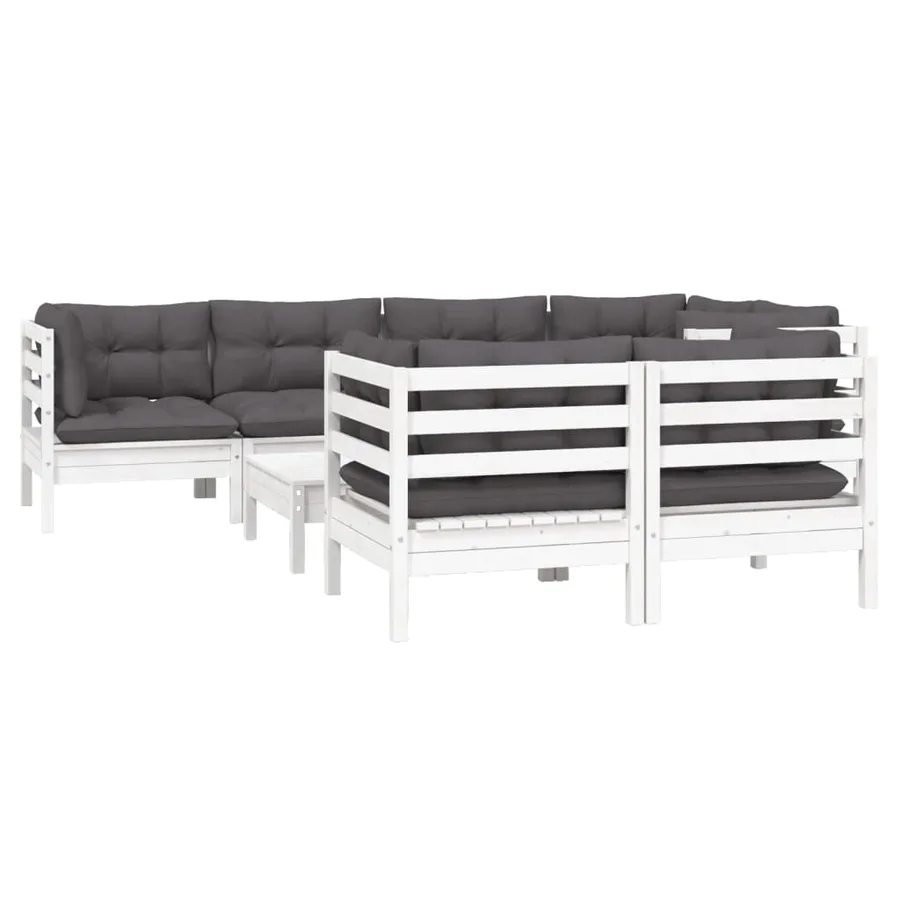 Salon de jardin 8 pcs avec coussins blanc bois de pin massif - 3
