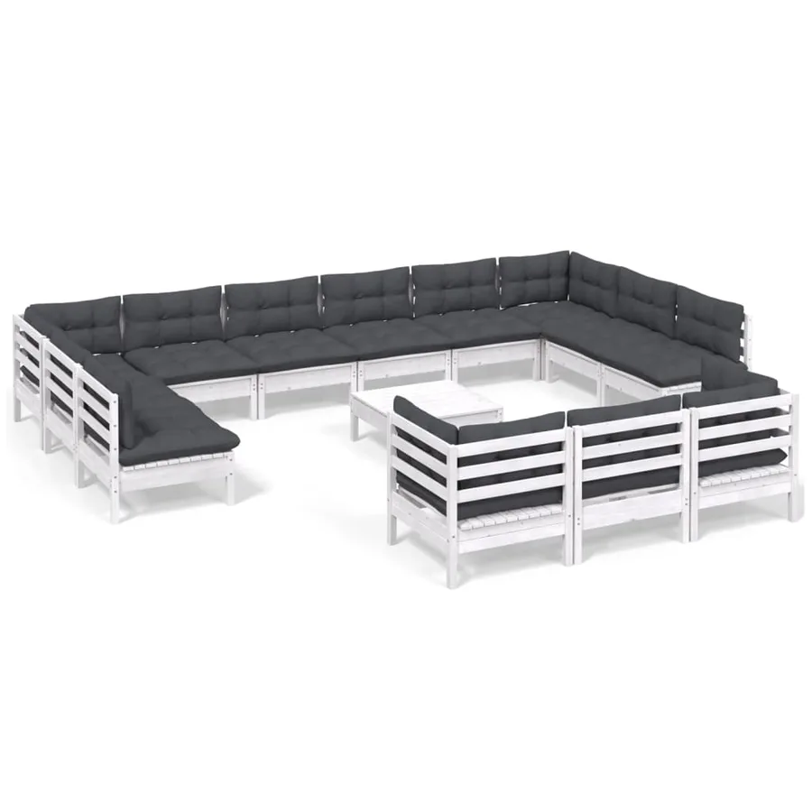 Salon de jardin 14 pcs avec coussins blanc bois de pin - 2
