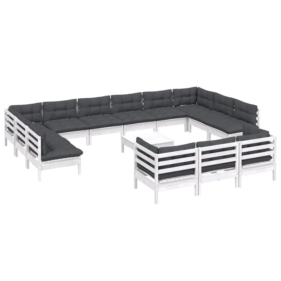 Salon de jardin 14 pcs avec coussins blanc bois de pin - 3