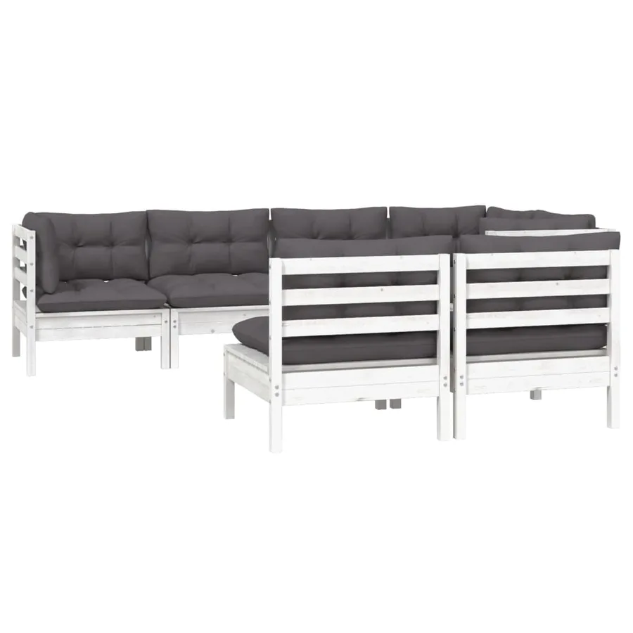 Salon de jardin 7 pcs avec coussins Blanc Bois de pin massif - 3