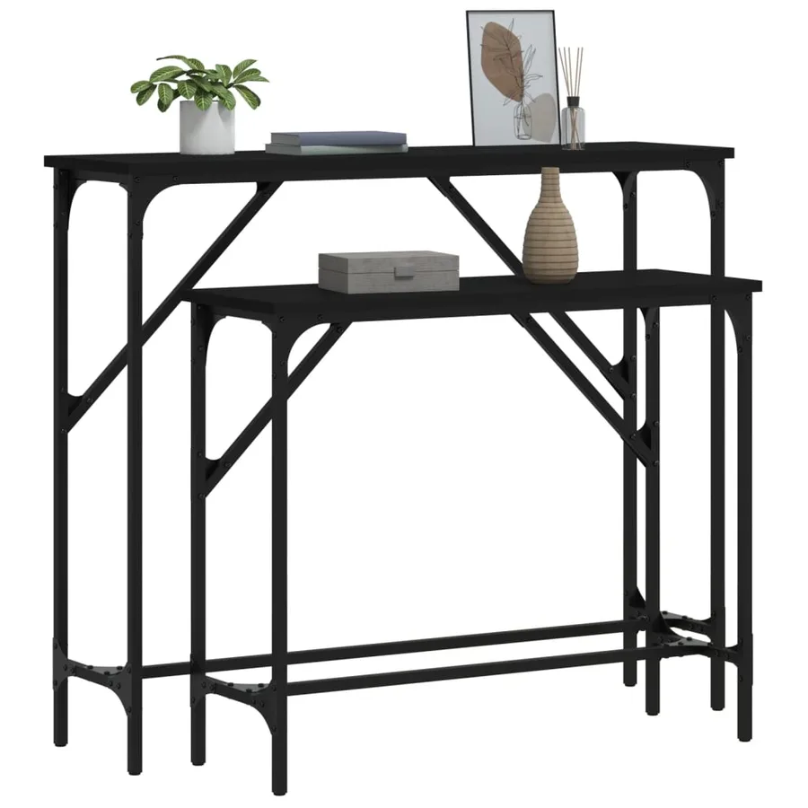 Tables console 2 pcs noir bois d'ingénierie - 3