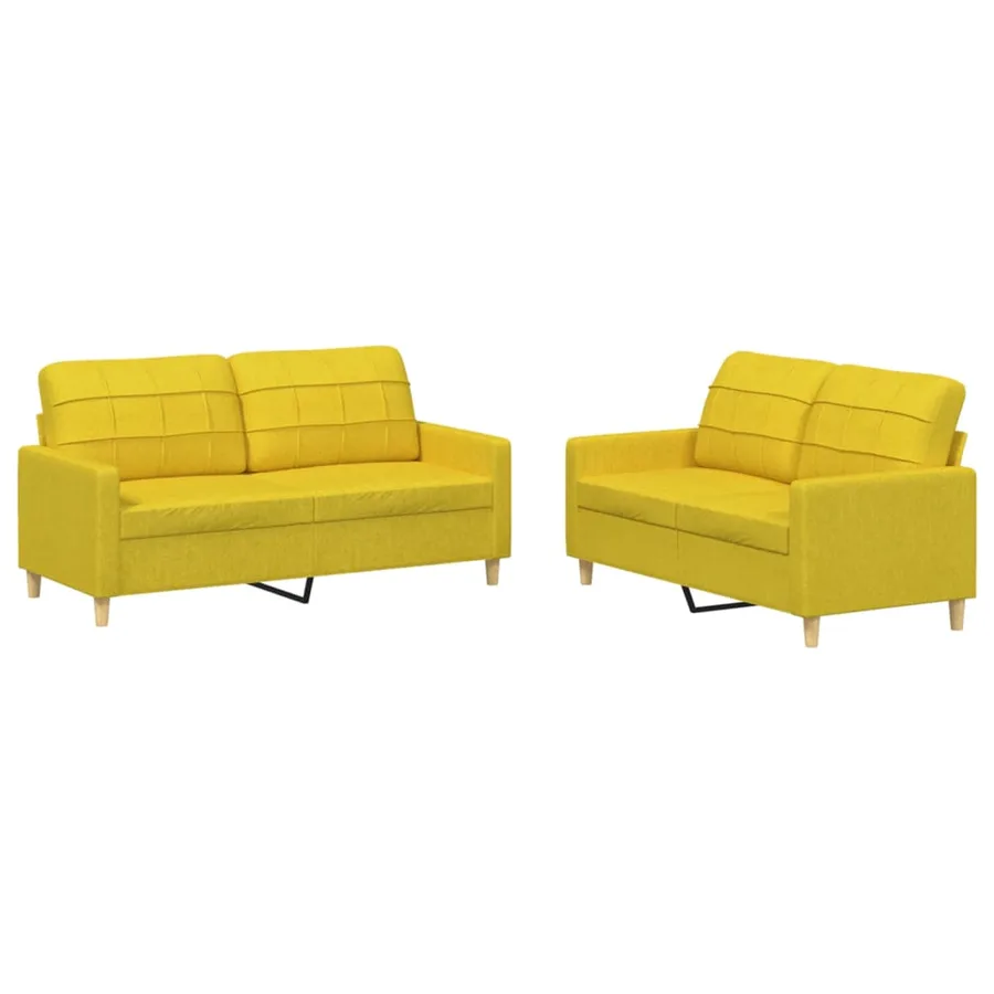 Ensemble de canapés 2 pcs avec coussins Jaune clair Tissu - 2