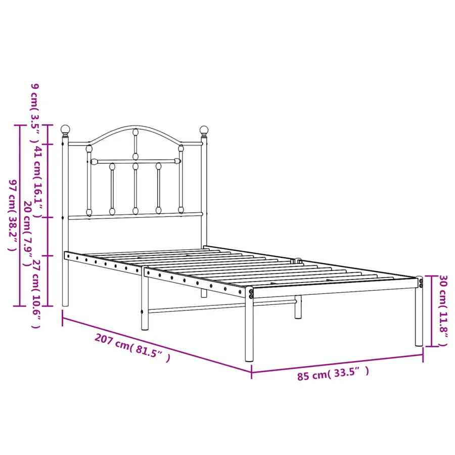 Cadre de lit métal sans matelas avec tête de lit blanc 80x200cm - 9