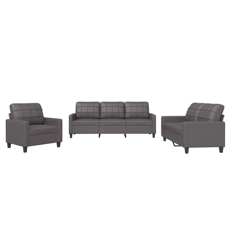Ensemble de canapés 3 pcs avec coussins Gris Similicuir - 2