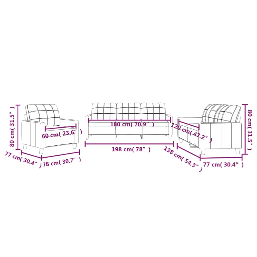 Ensemble de canapés 3 pcs avec coussins Gris Similicuir - 8