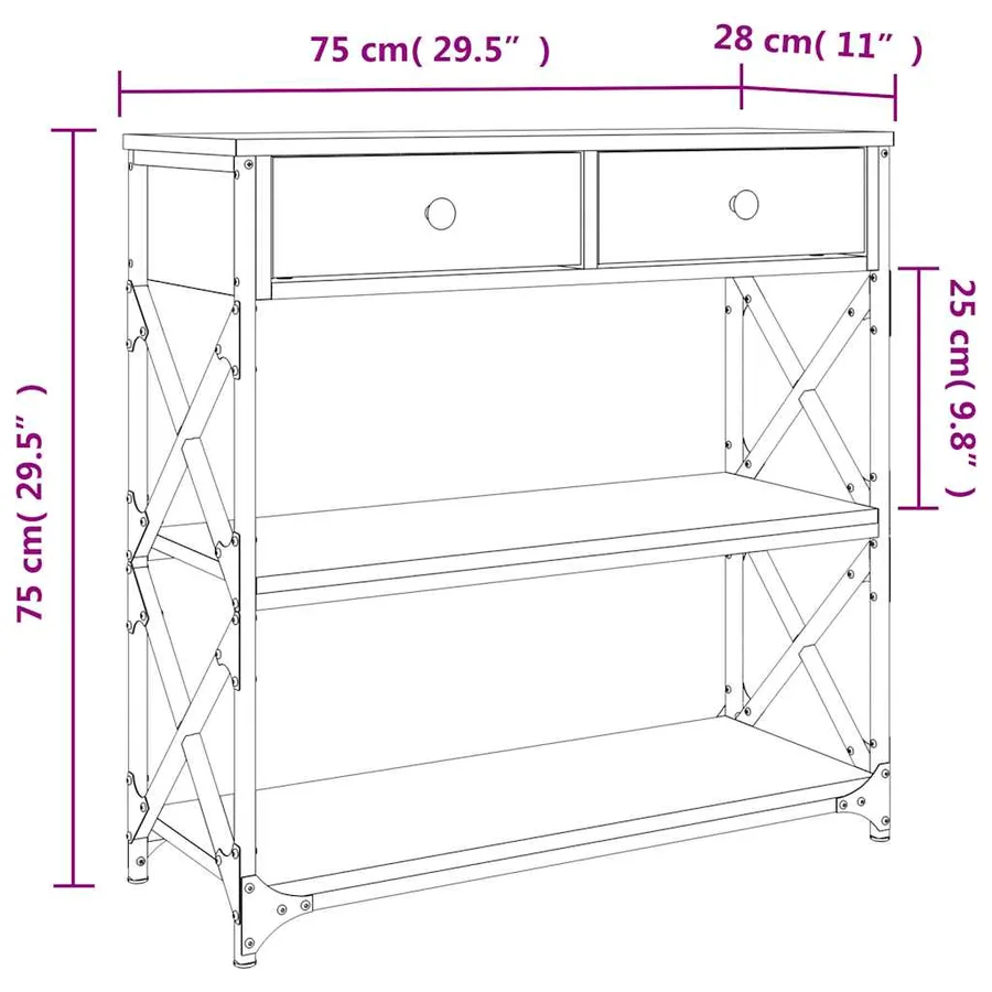 Table console chêne sonoma 75x28x75 cm bois d'ingénierie - 11