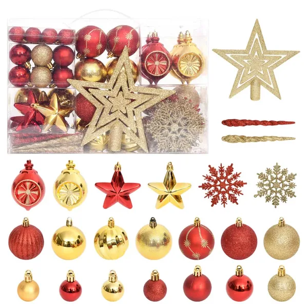 Ensemble de boules de Noël 108 pcs Doré et rouge