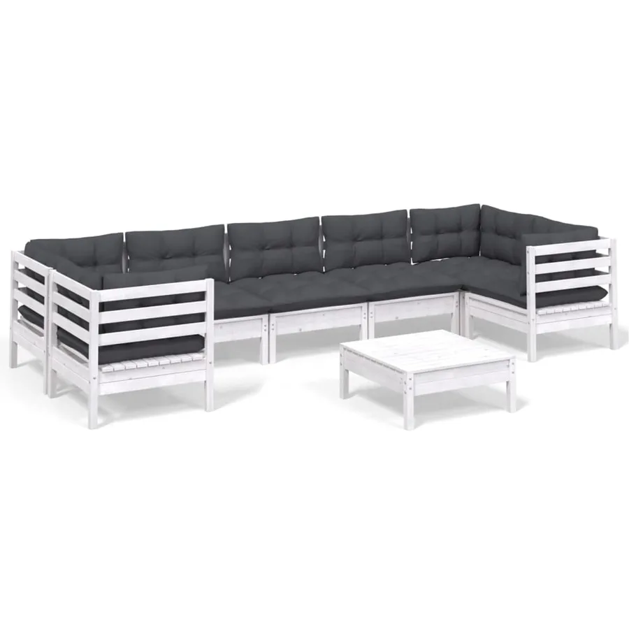 Salon de jardin 8 pcs avec coussins blanc bois de pin - 2