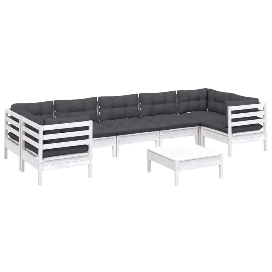 Salon de jardin 8 pcs avec coussins blanc bois de pin - 3