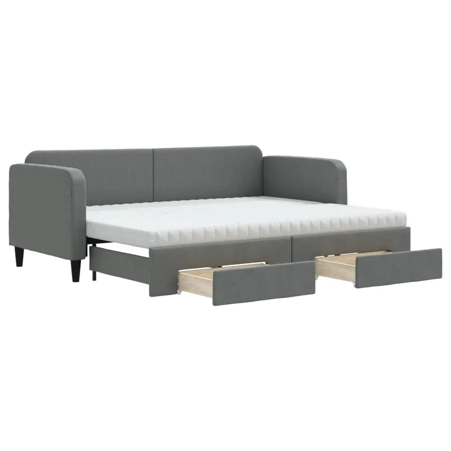 Lit de jour avec gigogne et tiroirs gris foncé 80x200 cm tissu - 2