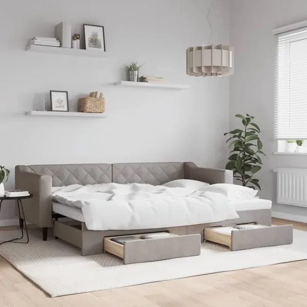 Lit de jour avec gigogne et tiroirs sans matelas taupe 80x200cm