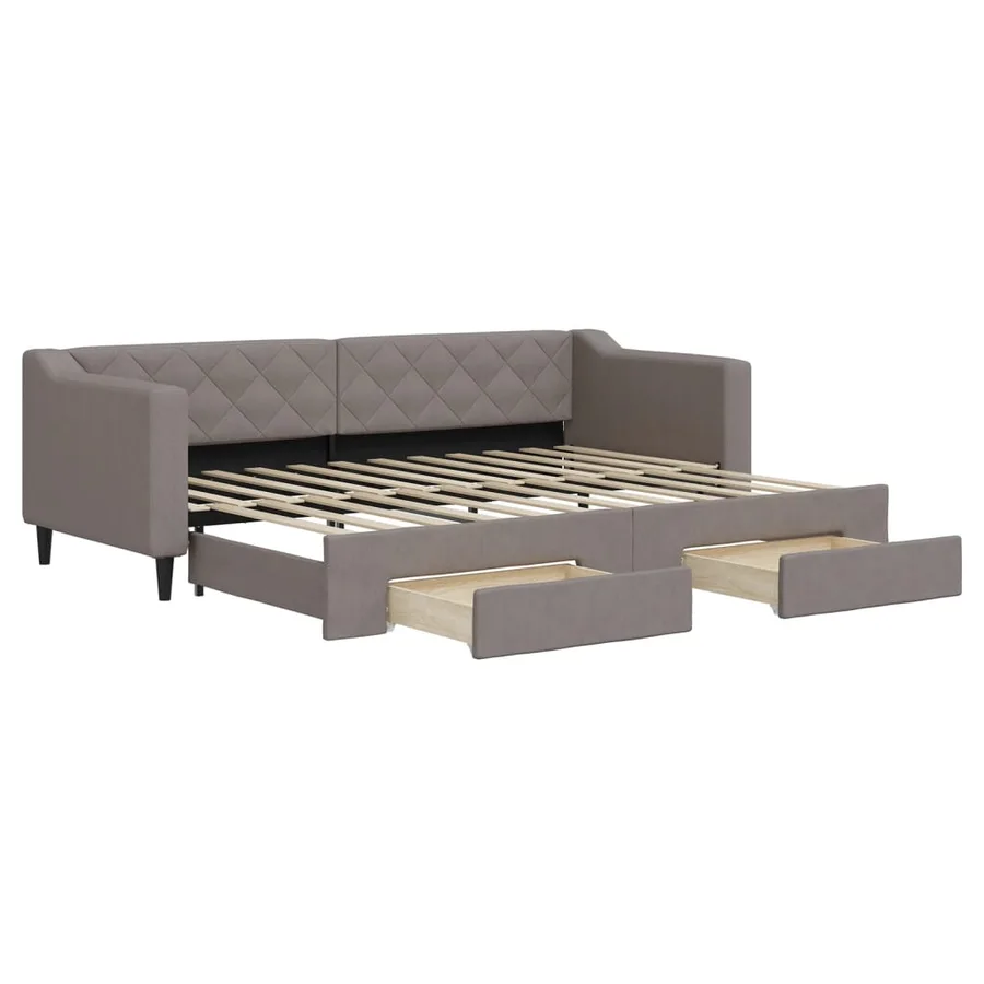Lit de jour avec gigogne et tiroirs sans matelas taupe 80x200cm - 2