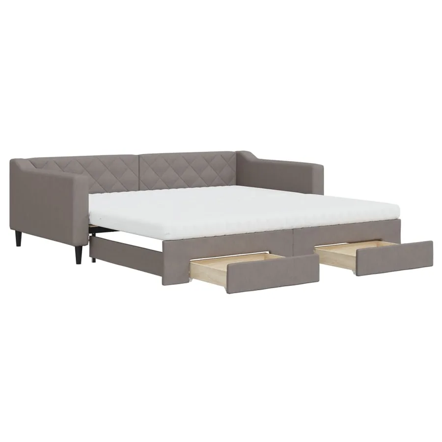Lit de jour avec gigogne et tiroirs taupe 100x200 cm tissu - 2