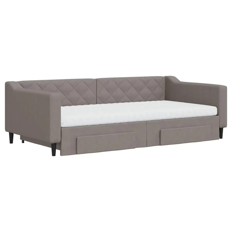 Lit de jour avec gigogne et tiroirs taupe 100x200 cm tissu - 3