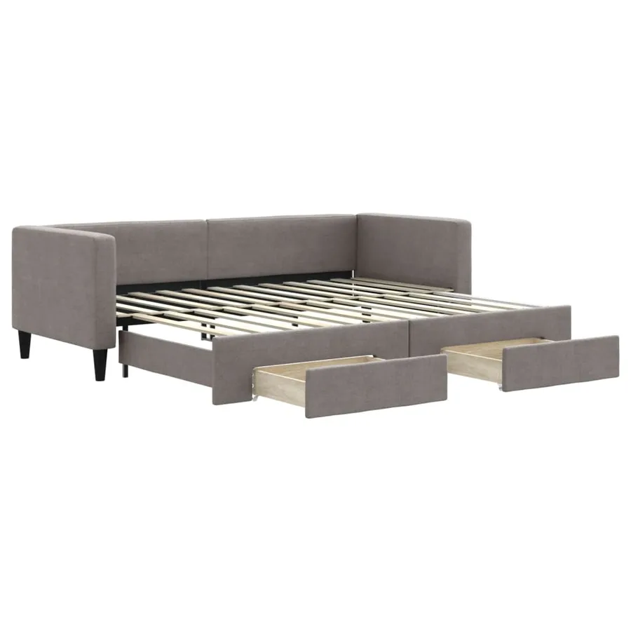 Lit de jour avec gigogne et tiroirs sans matelas taupe 80x200cm - 2