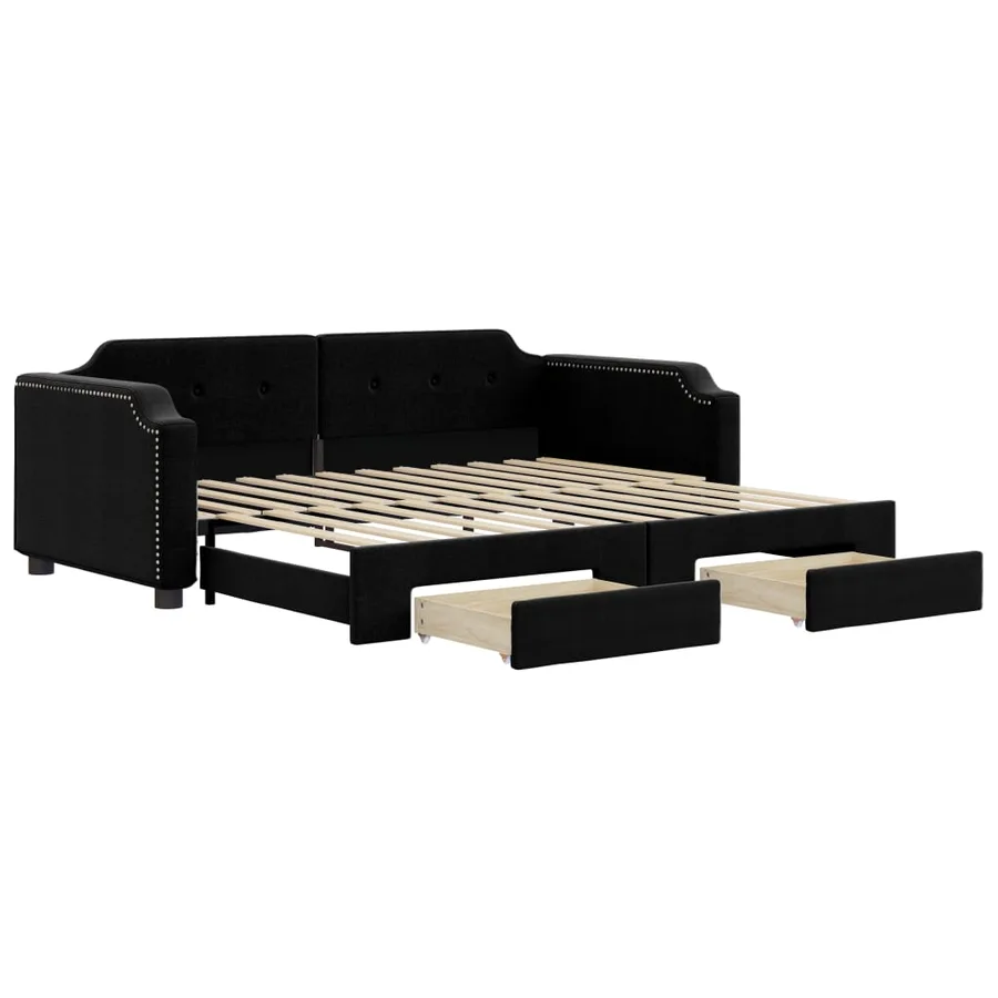 Lit de jour avec gigogne et tiroirs sans matelas noir 100x200cm - 2