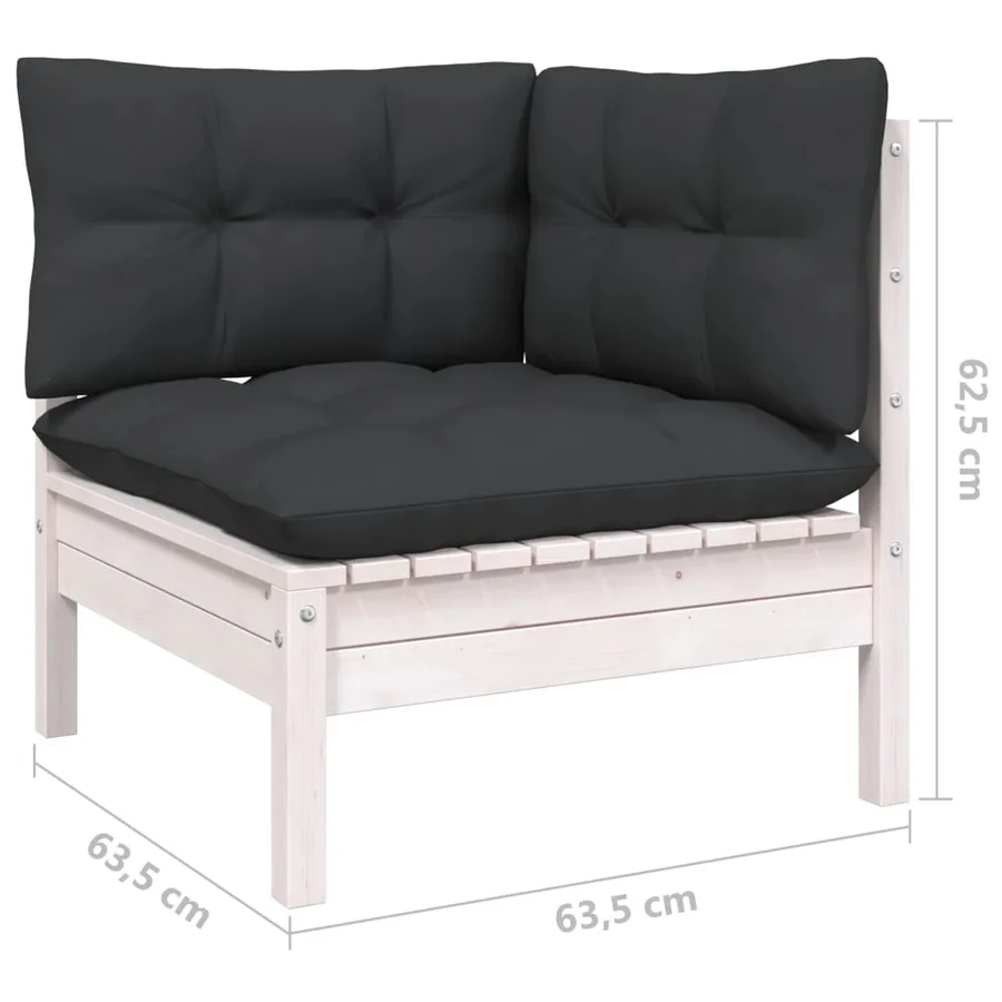 Salon de jardin 9 pcs avec coussins blanc bois de pin massif - 7