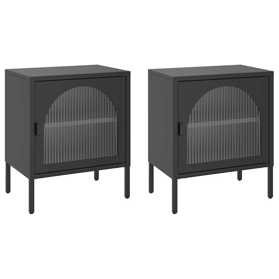 Tables de chevet 2 pcs noir 50x35x60 cm verre et acier - 2