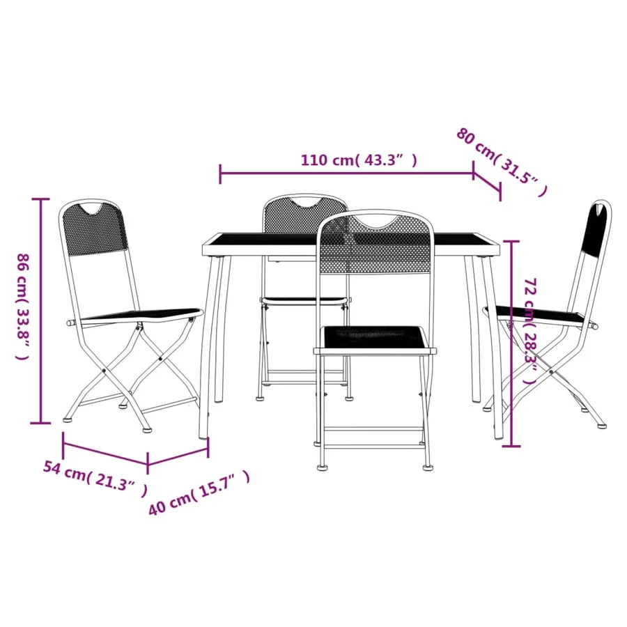 Ensemble à manger de jardin 5 pcs anthracite métal maille - 9