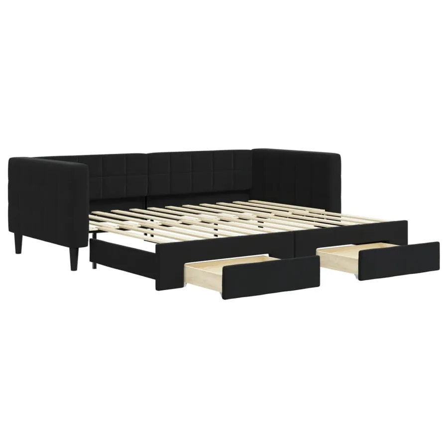 Lit de jour avec gigogne et tiroirs sans matelas noir 90x200 cm - 2