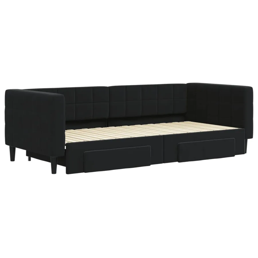 Lit de jour avec gigogne et tiroirs sans matelas noir 90x200 cm - 3