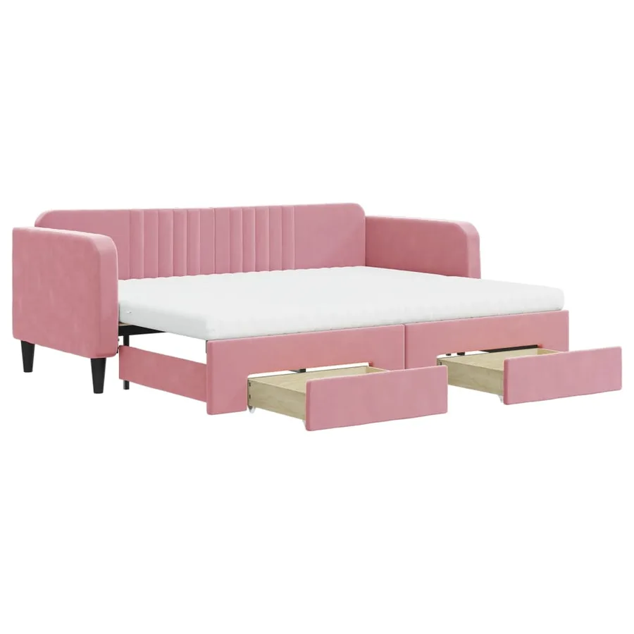 Lit de jour avec gigogne et tiroirs rose 80x200 cm velours - 2