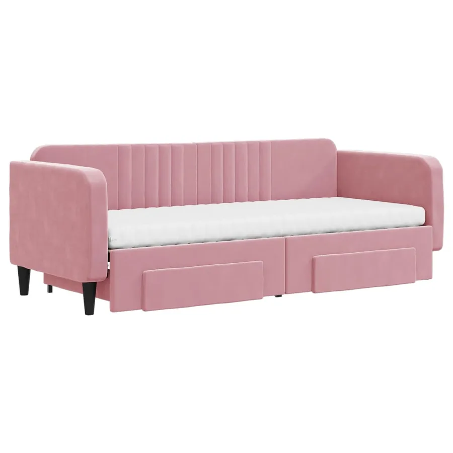 Lit de jour avec gigogne et tiroirs rose 80x200 cm velours - 3