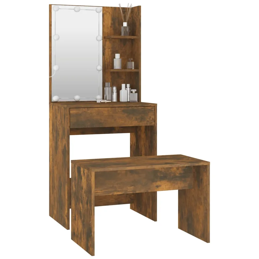 Ensemble de coiffeuse avec LED Chêne fumé Bois d'ingénierie - 12