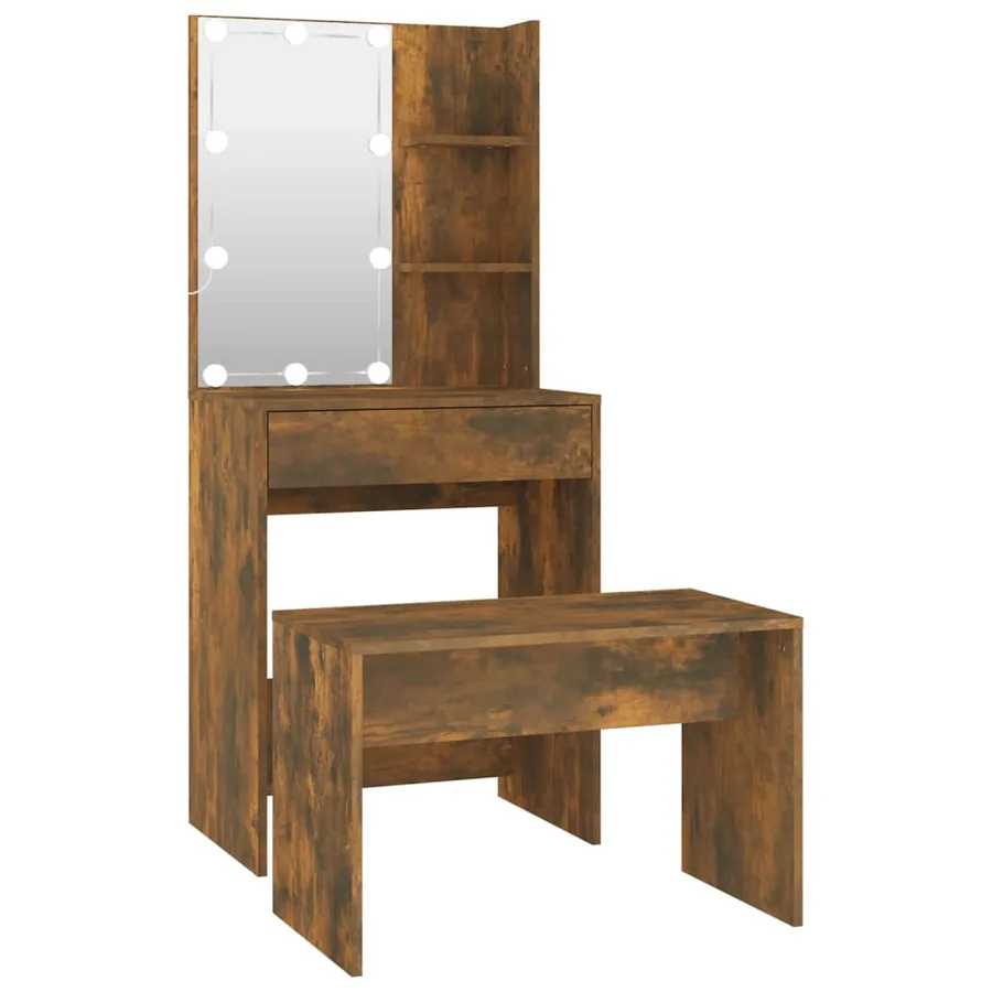 Ensemble de coiffeuse avec LED Chêne fumé Bois d'ingénierie - 2