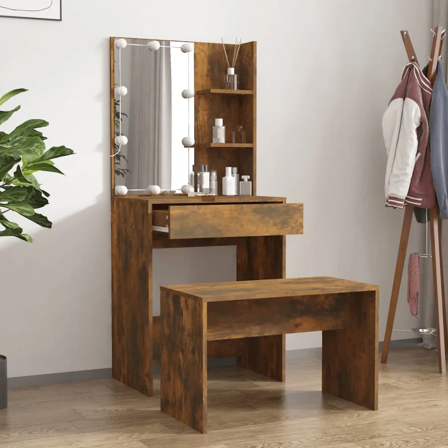 Ensemble de coiffeuse avec LED Chêne fumé Bois d'ingénierie - 3
