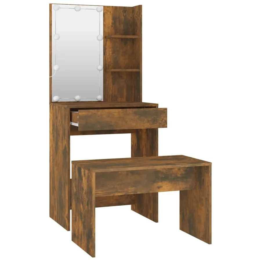 Ensemble de coiffeuse avec LED Chêne fumé Bois d'ingénierie - 5