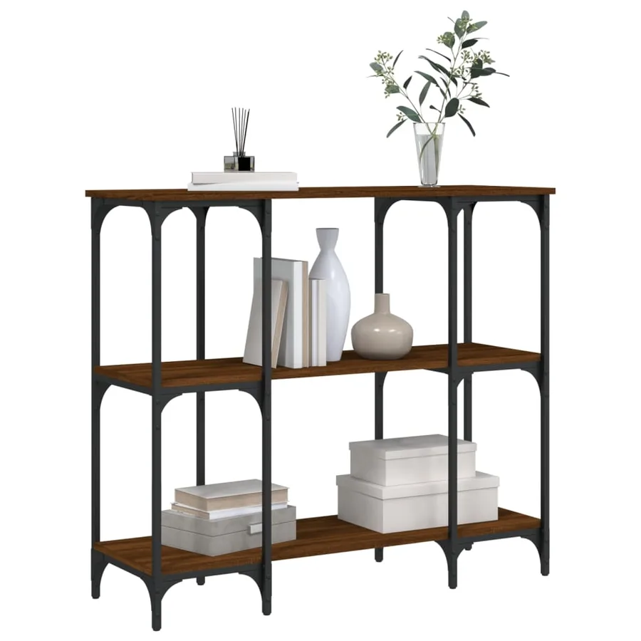 Table console chêne marron 102x35x90 cm bois d'ingénierie - 3