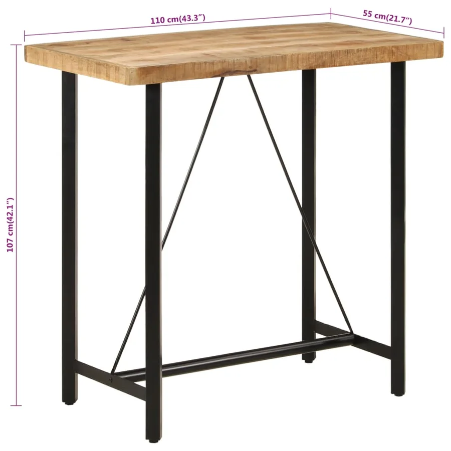 Table de bar 110x55x107 cm bois massif de manguier et fer - 7
