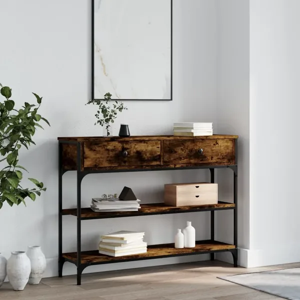 Table console chêne fumé 100x25x75 cm bois d'ingénierie