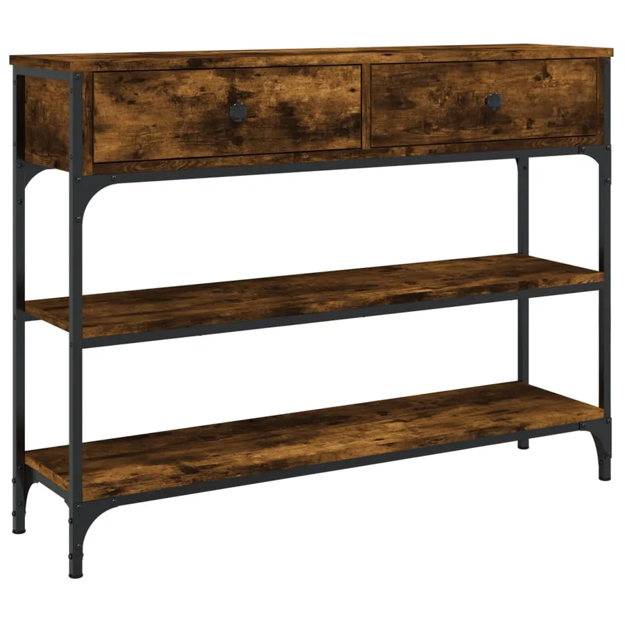 Table console chêne fumé 100x25x75 cm bois d'ingénierie - 2