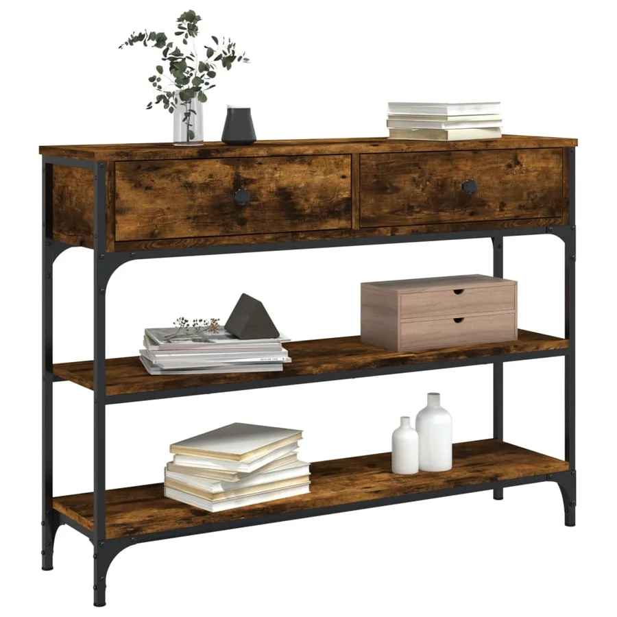 Table console chêne fumé 100x25x75 cm bois d'ingénierie - 3