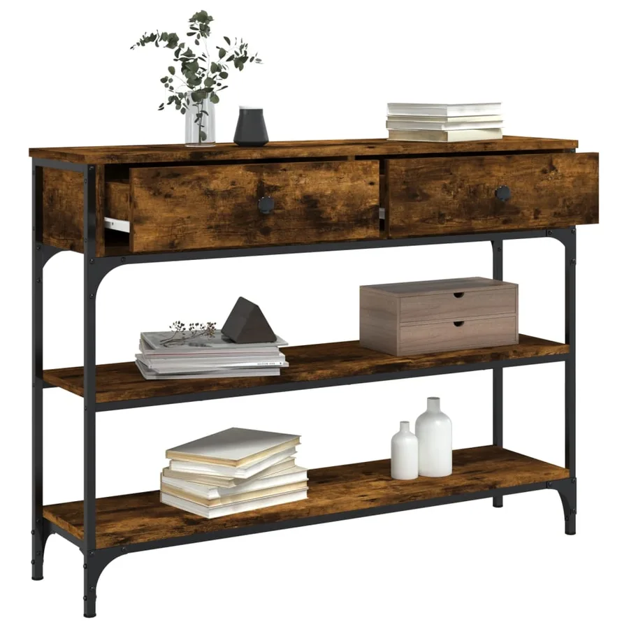 Table console chêne fumé 100x25x75 cm bois d'ingénierie - 4