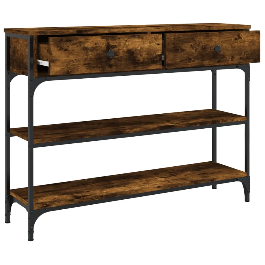 Table console chêne fumé 100x25x75 cm bois d'ingénierie - 5