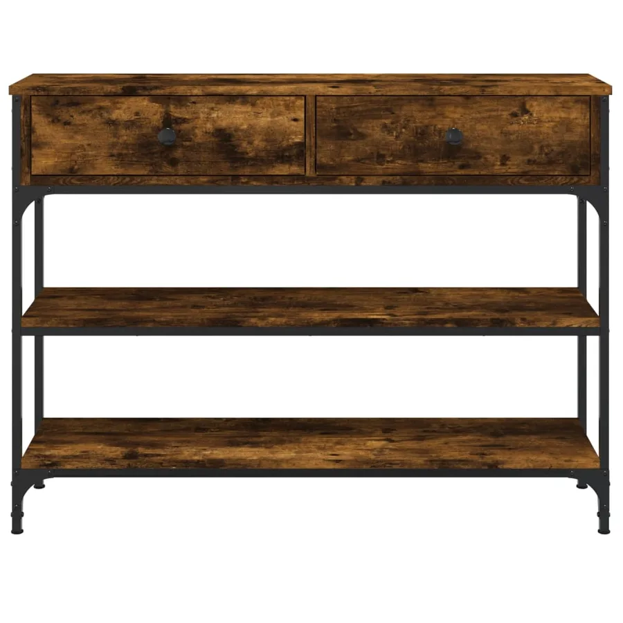 Table console chêne fumé 100x25x75 cm bois d'ingénierie - 6
