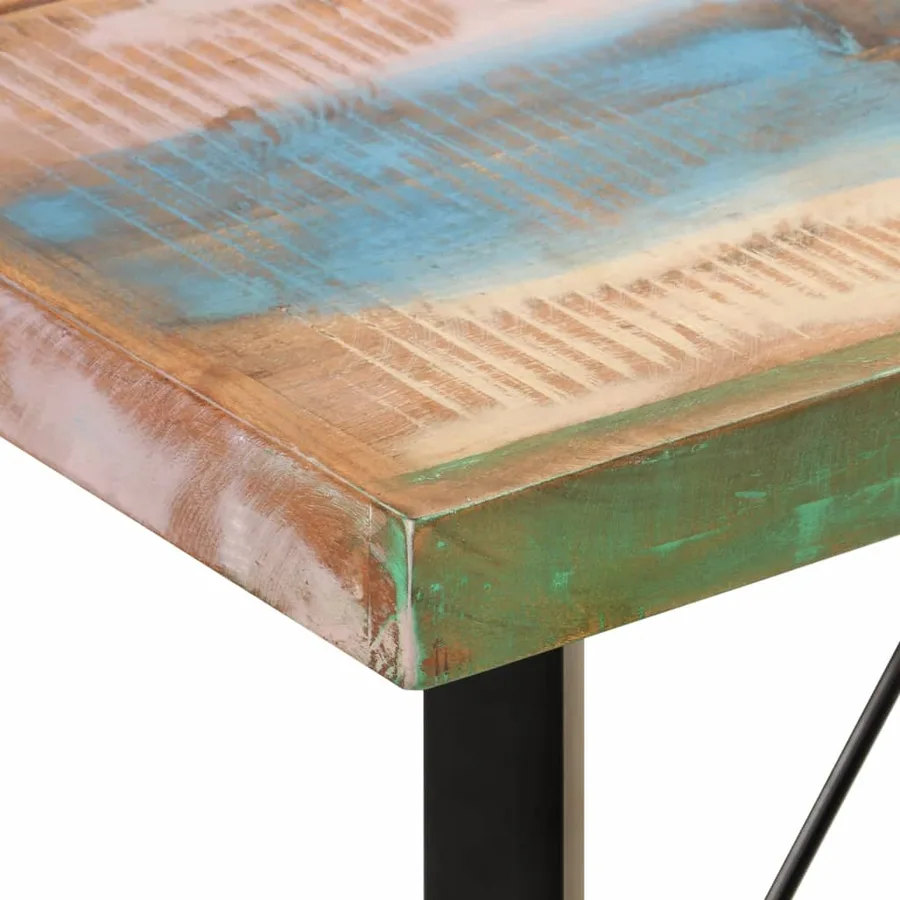 Table de bar 150x70x107 cm bois massif de récupération et fer - 5