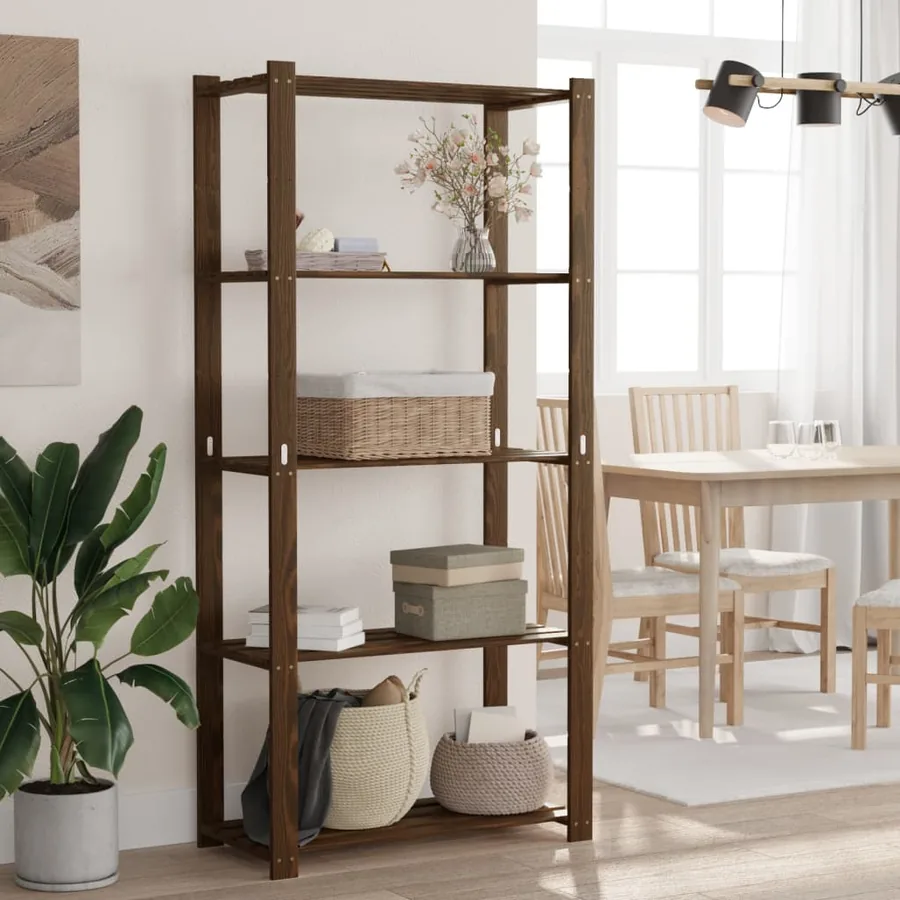Support de rangement à 5 niveaux marron 80x38x170 cm bois pin
