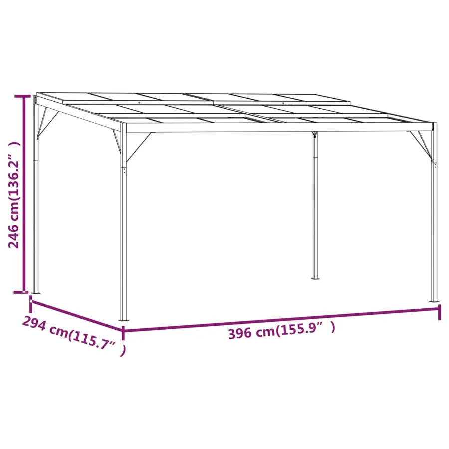 Belvédère avec toit Anthracite 4x3x2,5 m Aluminium et acier - 11