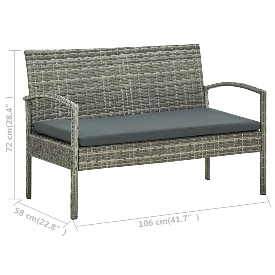 Canapé de jardin à 3 places avec coussin Gris Résine tressée - 8