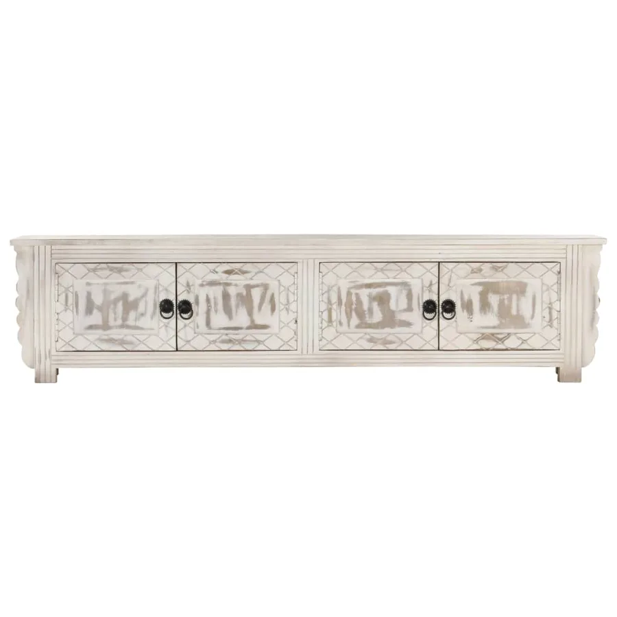Meuble TV Blanc 140x30x35 cm Bois massif de manguier - 3