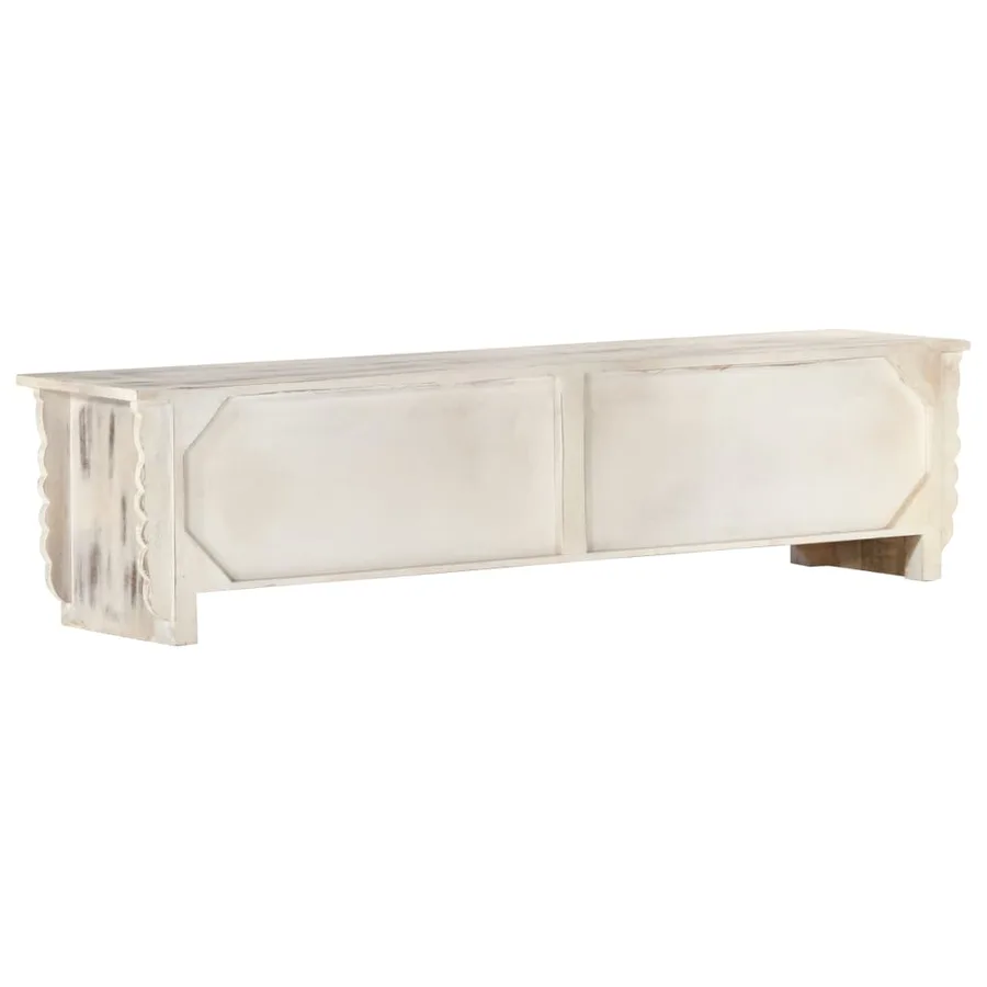 Meuble TV Blanc 140x30x35 cm Bois massif de manguier - 4