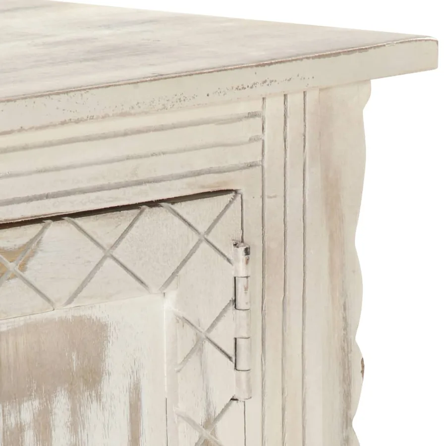 Meuble TV Blanc 140x30x35 cm Bois massif de manguier - 6