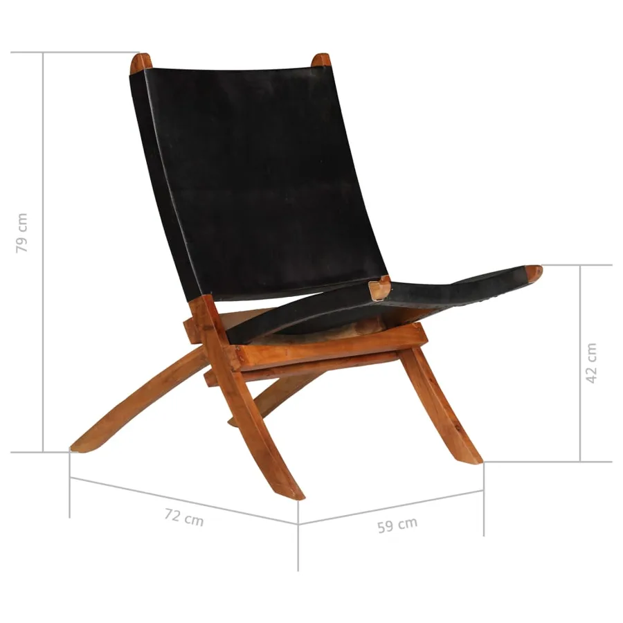 Chaise de relaxation pliable Noir Cuir véritable - 10