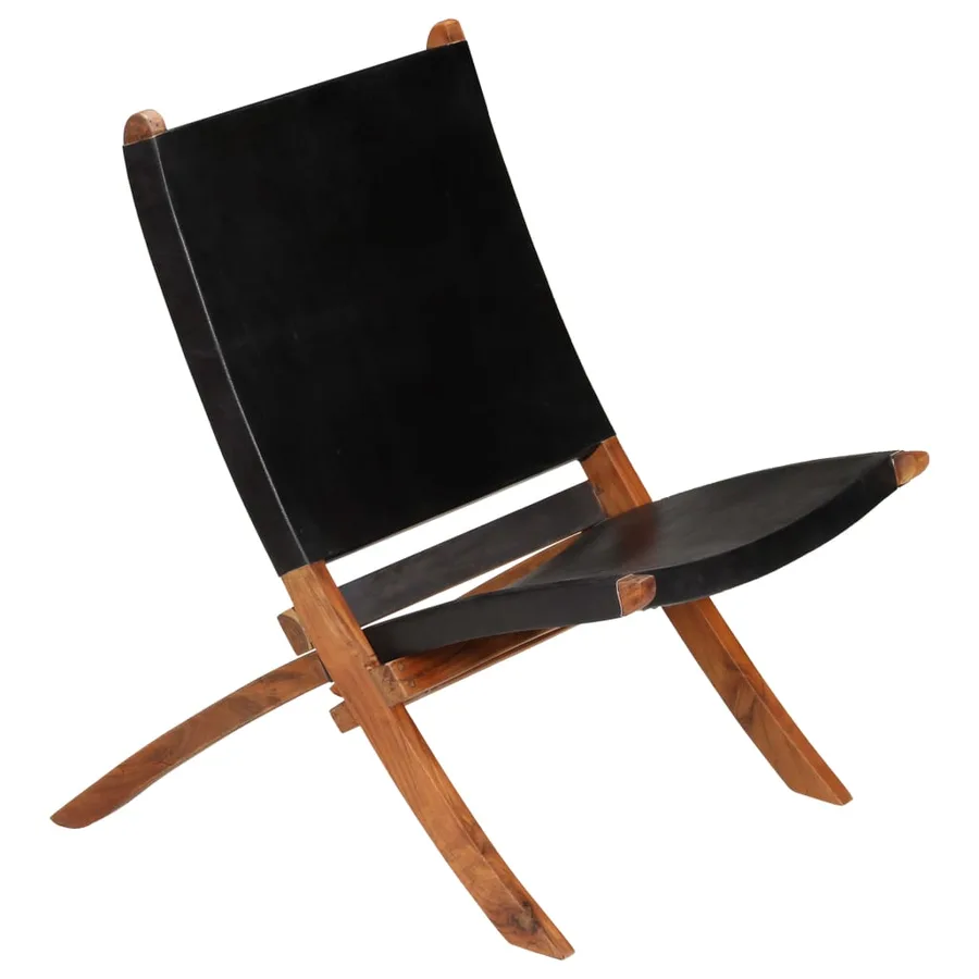 Chaise de relaxation pliable Noir Cuir véritable - 12
