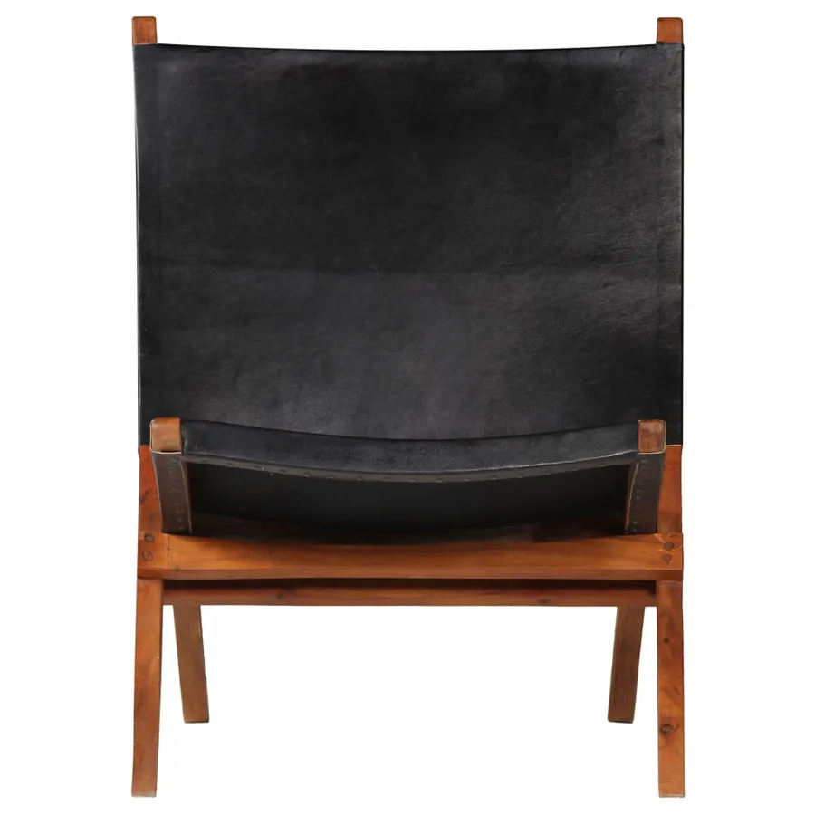 Chaise de relaxation pliable Noir Cuir véritable - 2