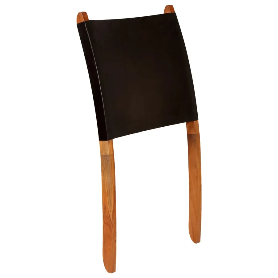 Chaise de relaxation pliable Noir Cuir véritable - 6